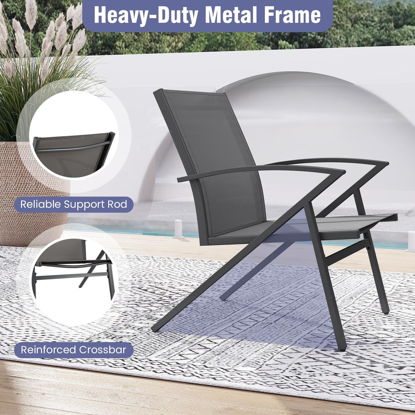 Tangkula Chaise de patio, lot de 2 ou 4, avec cadre en métal robuste