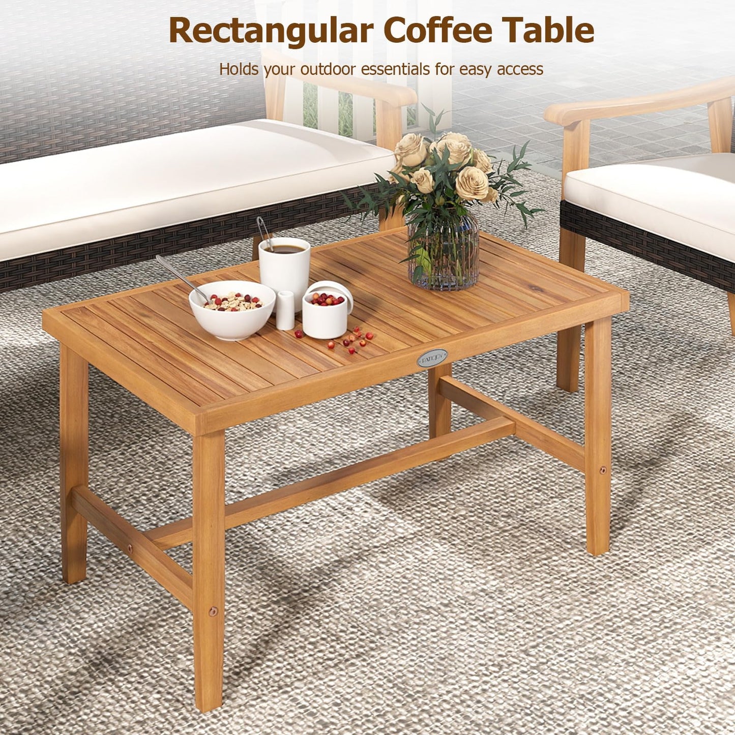 Chaises de conversation extérieures rembourrées en rotin PE Tangkula avec table basse en bois d'acacia