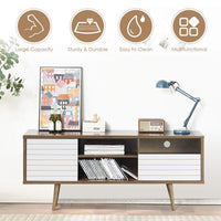 Tangkula Mid-Century Modern TV Stand for TVs up to 65 Inch, Wooden TV Console Table with Storage Shelves