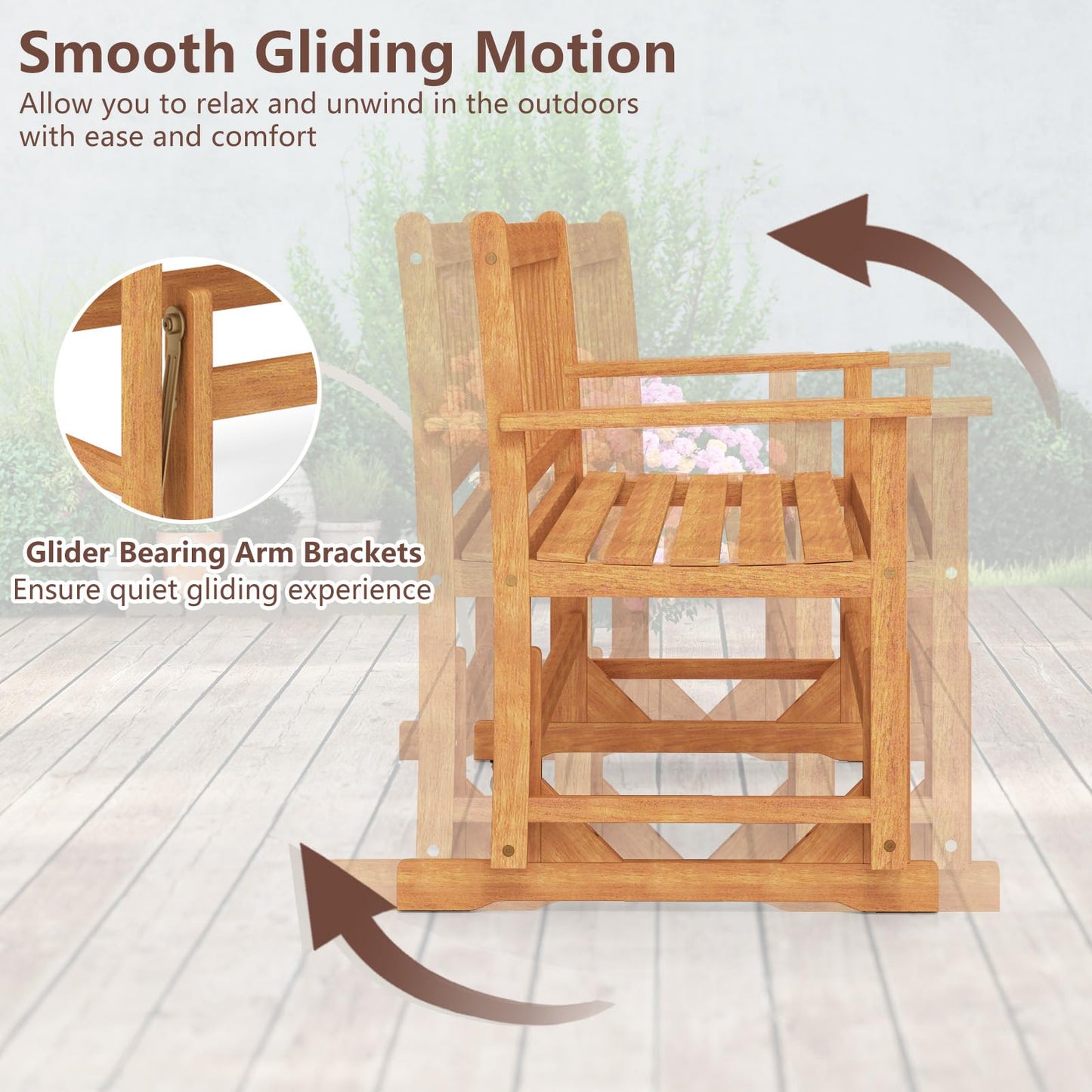 Tangkula 2-Person Outdoor Acacia Wood Glider Bench