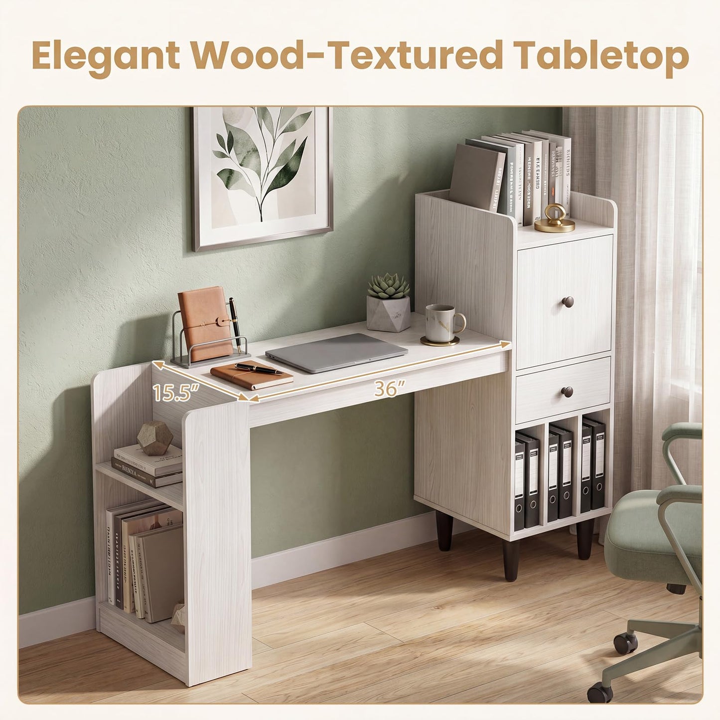 Tangkula Computer Desk with Storage Drawers & Bookshelf