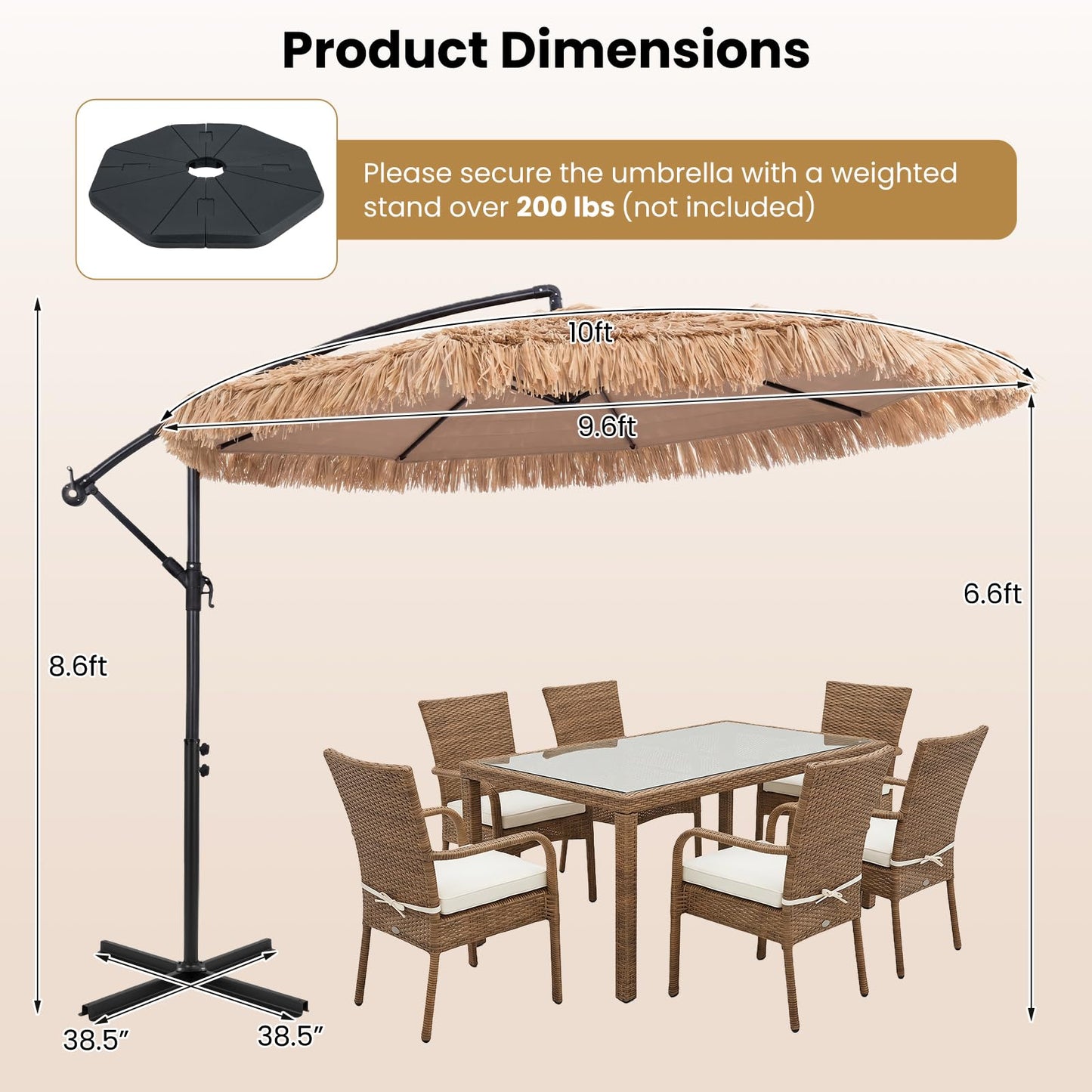 Tangkula 10 FT Tiki Patio Umbrella with Crank Handle