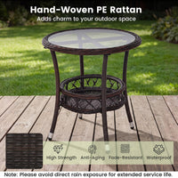 Tangkula Outdoor Rattan Side Table with Tempered Glass Top
