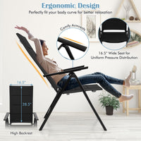 Tangkula Patio Folding Chair, Outdoor Dining Chairs with Soft Padded Seat, 7-Position Adjustable Backrest, Armrests