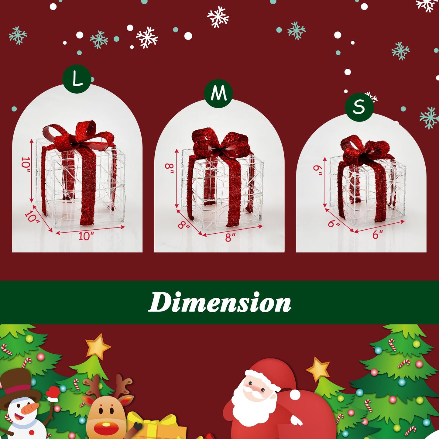 Tangkula Set of 3 Christmas Lighted Gift Boxes