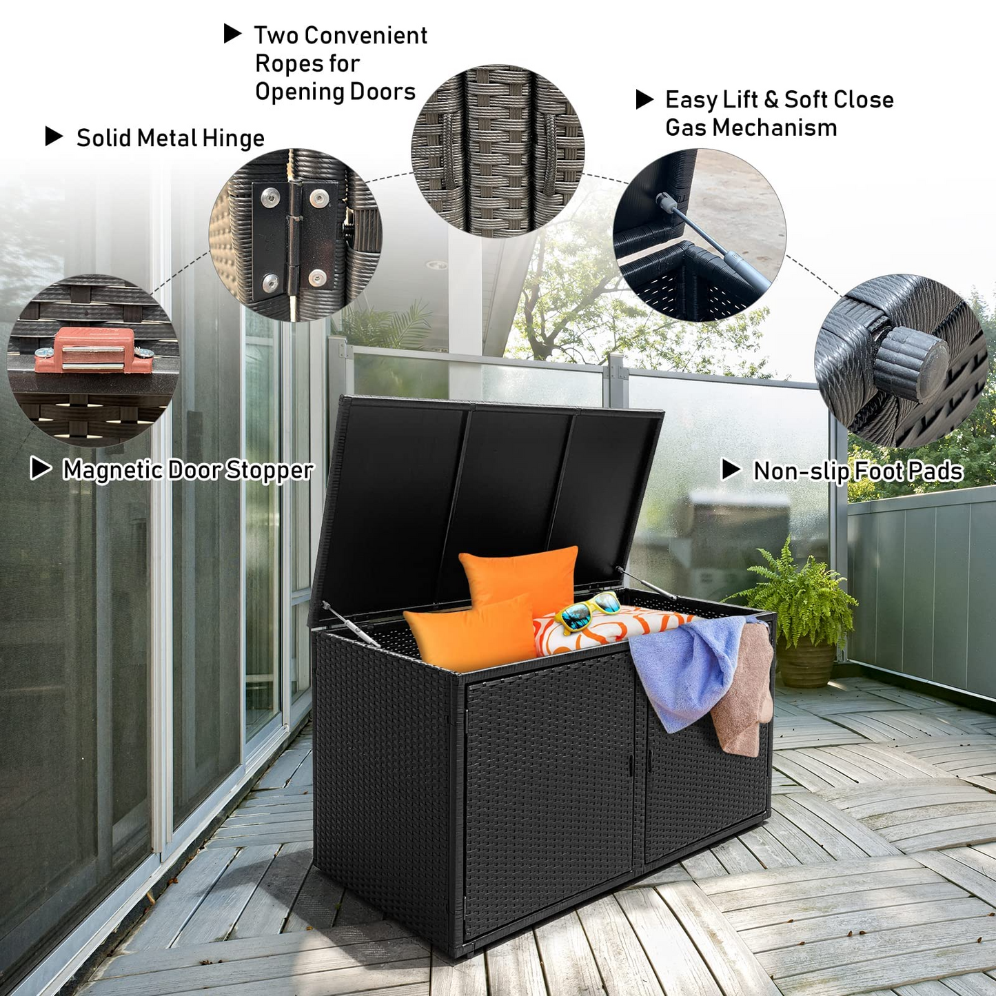 Tangkula Outdoor Wicker Storage Box, Garden Deck Bin with Steel Frame