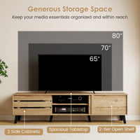 Tangkula Mid Century Modern TV Stand with Sliding Doors for 65” TVs