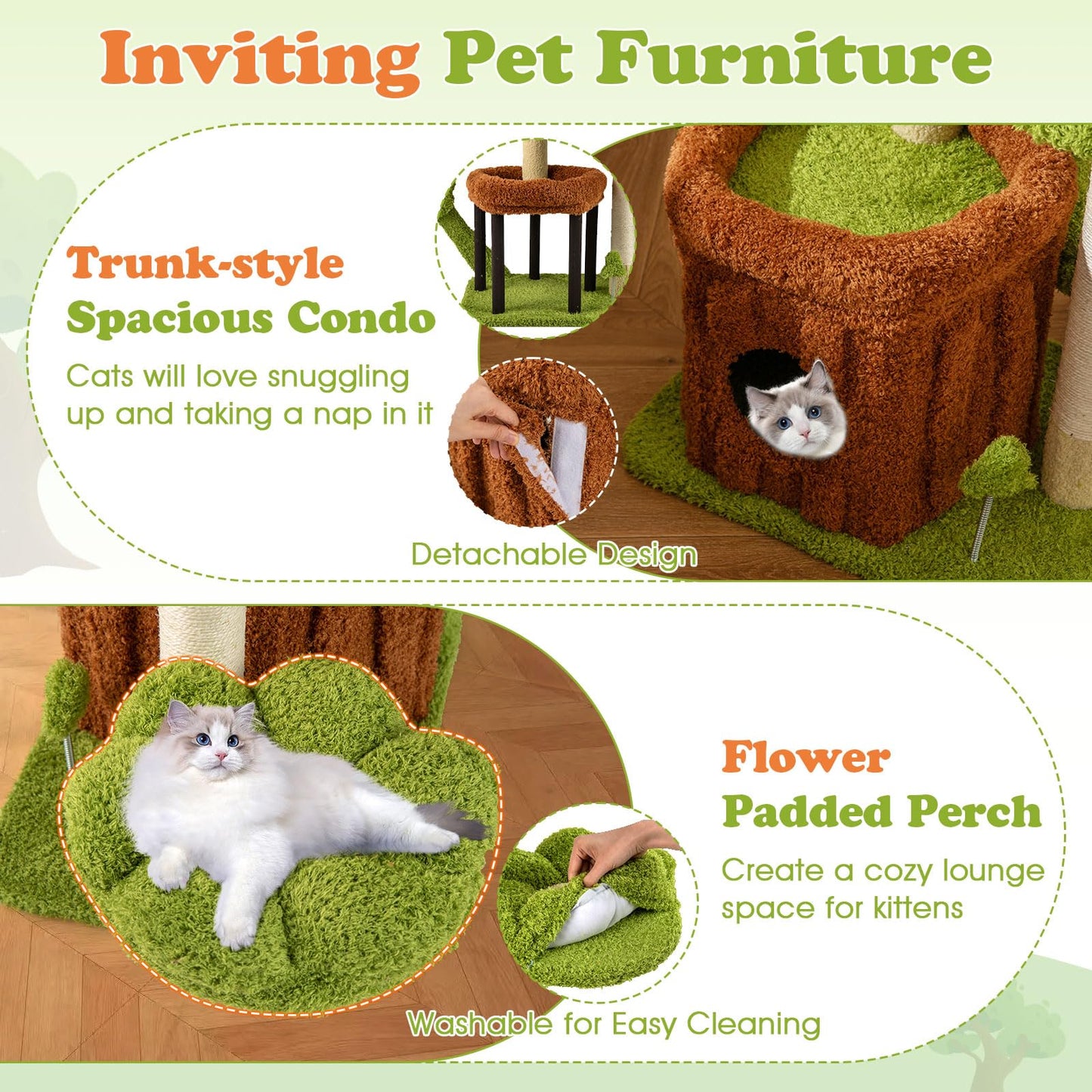 Arbre à chat esthétique Tangkula de 91 cm avec poteaux et planche à griffer en sisal