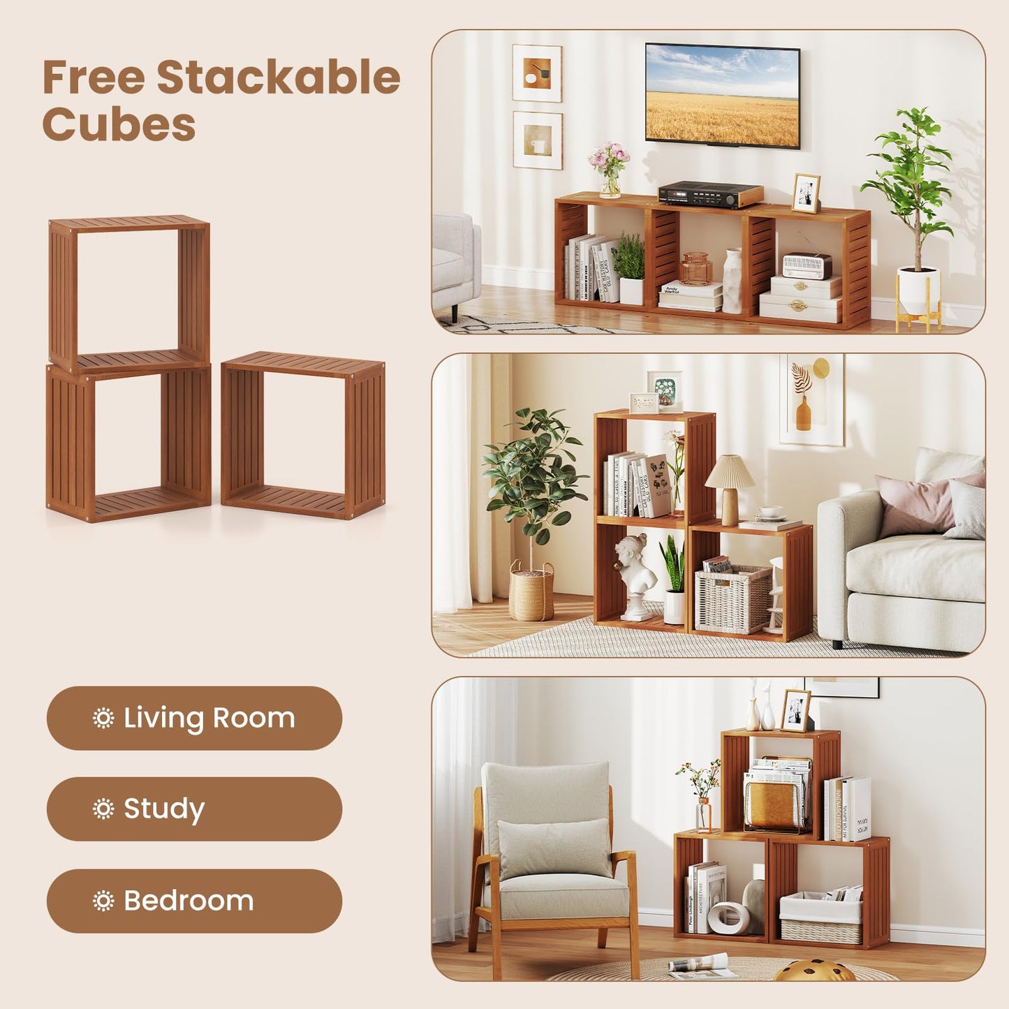 Tangkula 3/6 Cube Storage Organizers Stackable Bookcase Shelves(1/2)