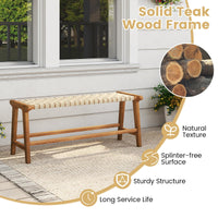 Tangkula Teak Wood Outdoor Bench Patio Backless Wooden Dining Bench