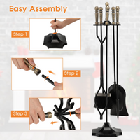 Tangkula 5-Piece Fireplace Tool Set, Heavy Duty Fire Wood Tool Set with Tong, Brush, Shovel, Poker, Stand