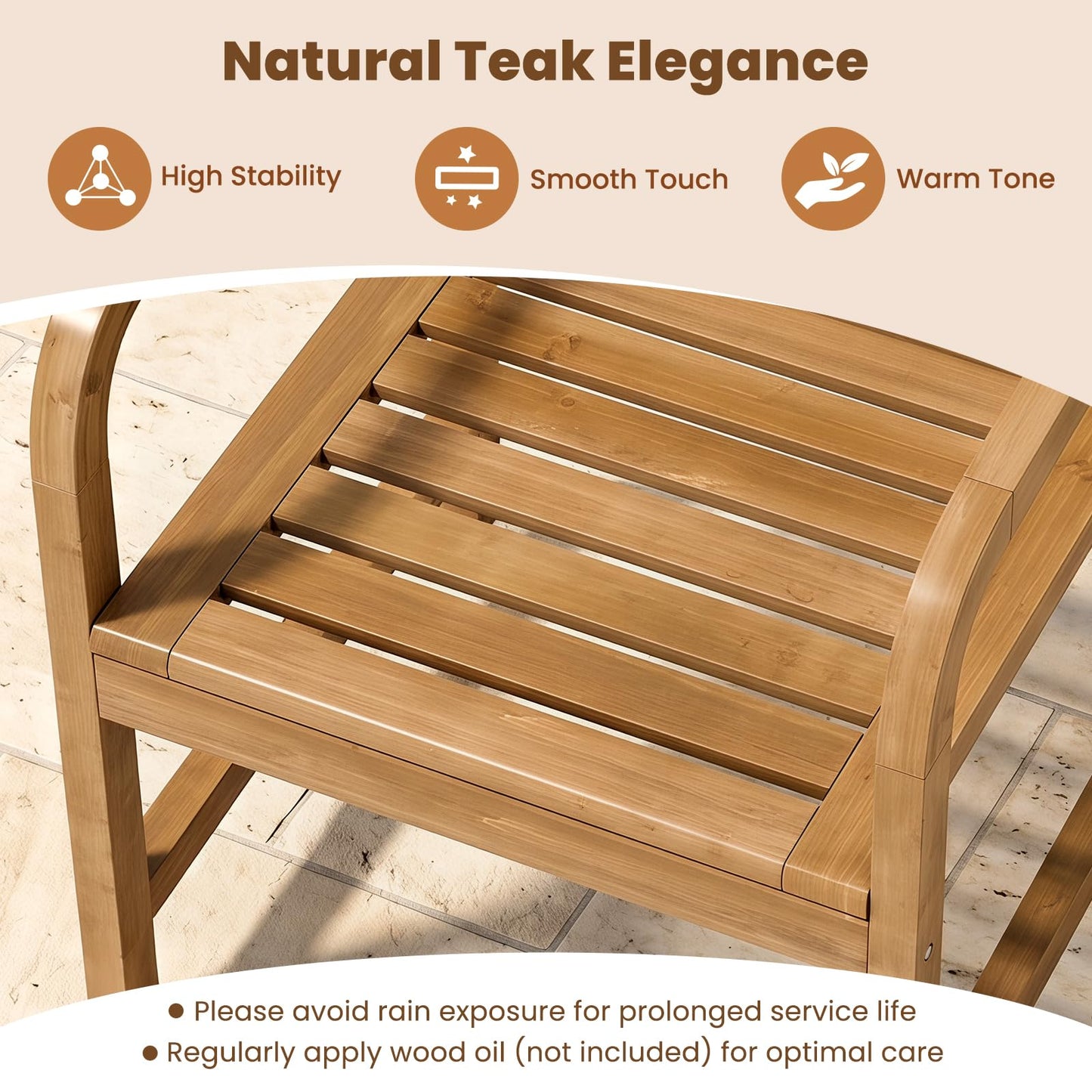 Tangkula Solid Teak Outdoor Dining Chair with Slanted Back & Slatted Seat