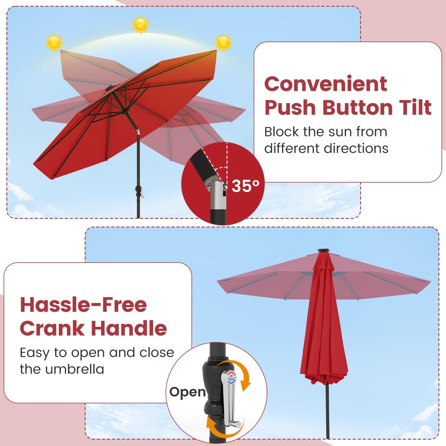 Tangkula 10 FT Solar Patio Umbrella with 96 Multi Colored Flowing LED Lights