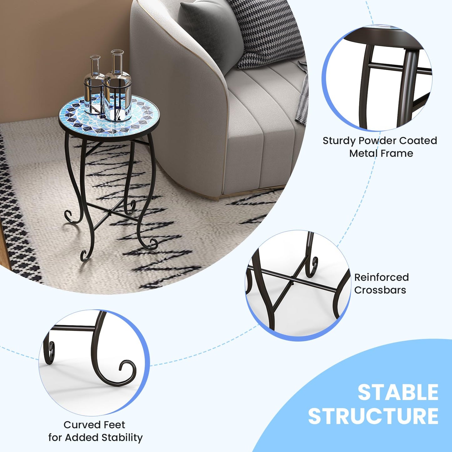 Tangkula Outdoor Side Table w/Ceramic Tile Top & Metal Frame