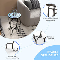 Tangkula Outdoor Side Table w/Ceramic Tile Top & Metal Frame