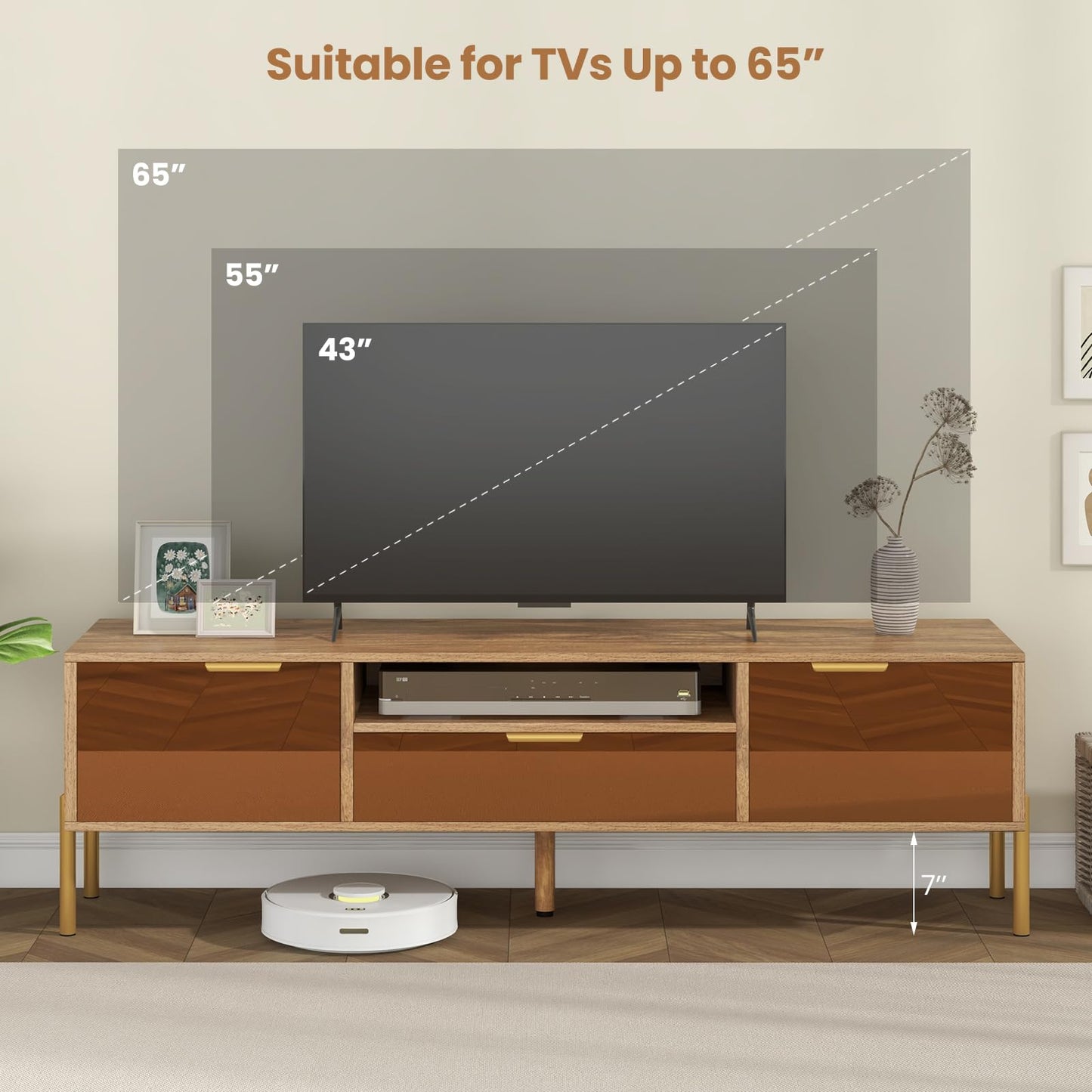 Tangkula Mirrored TV Stand for TV up to 65”, Modern TV Console Table w/Spacious Tabletop