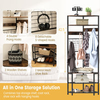 Tangkula 5-Tier Corner Hall Tree with Shoe Storage Bench
