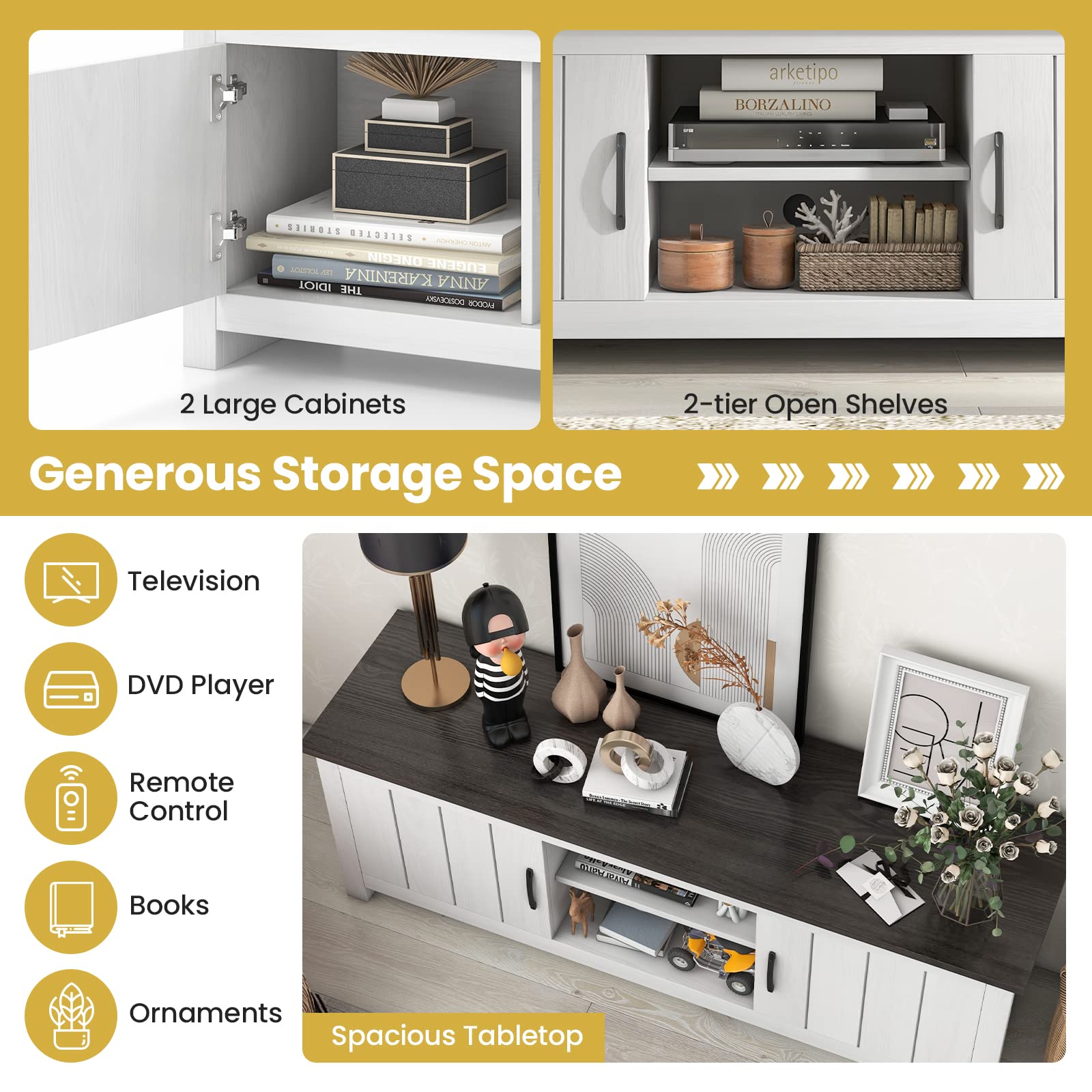 2 Doors TV Stand for TVs up to 65" - Tangkula