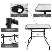 Outdoor Dining Table with 2 inches Umbrella Hole, 32 inches Tempered Glass Top Square Patio Table