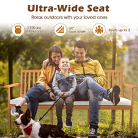 Tangkula Outdoor 3-Seat Wood Bench, 64 Inches Extra Long Acacia Chair w/Seat Cushion