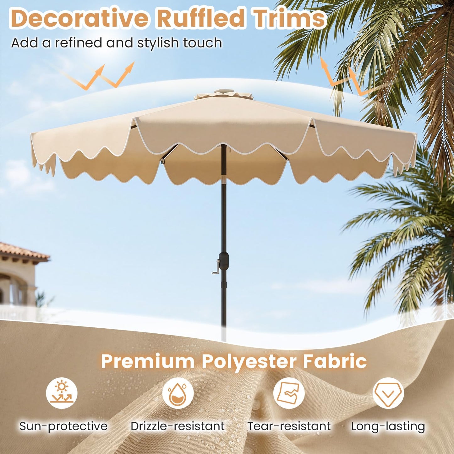 Tangkula 9 FT Solar Patio Umbrella with 104 Color-Changing Flowing LED Lights