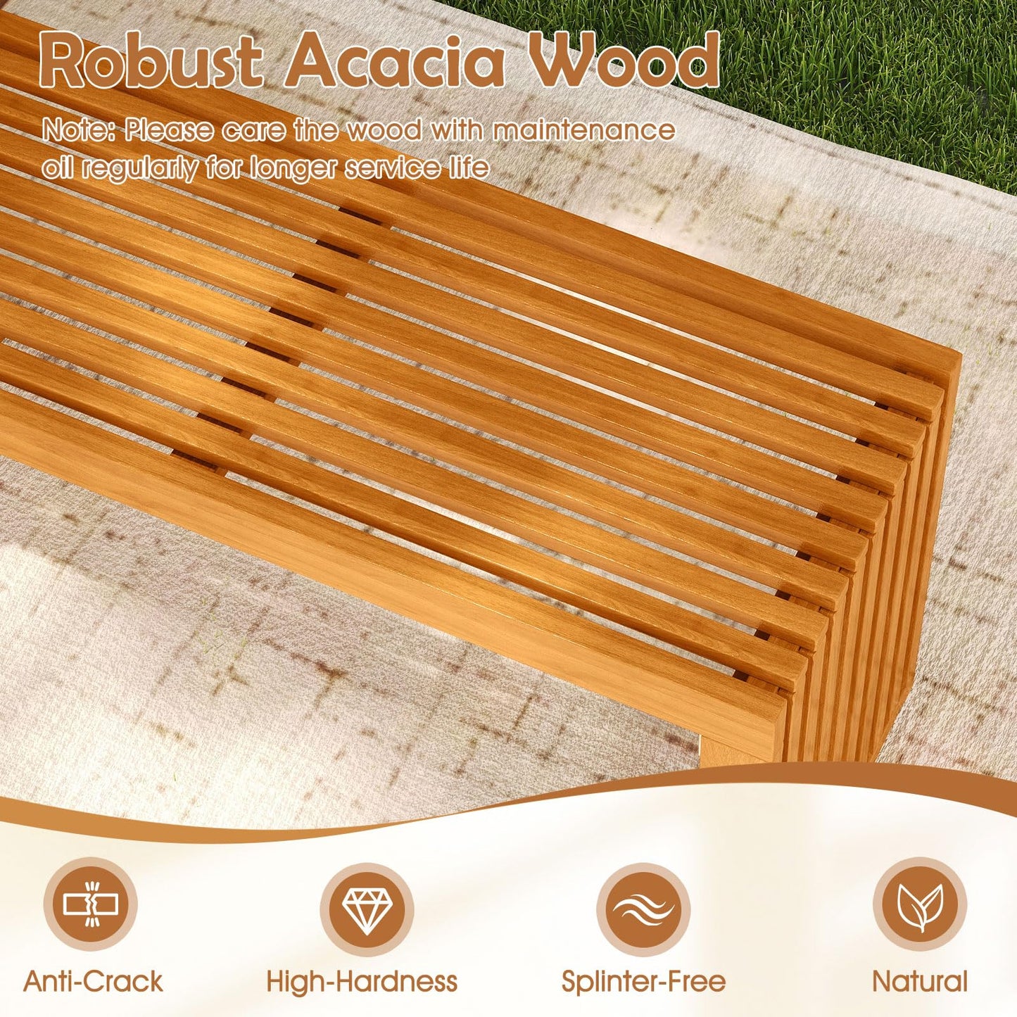 Tangkula 36” Outdoor All Slat Wood Bench for 2 People