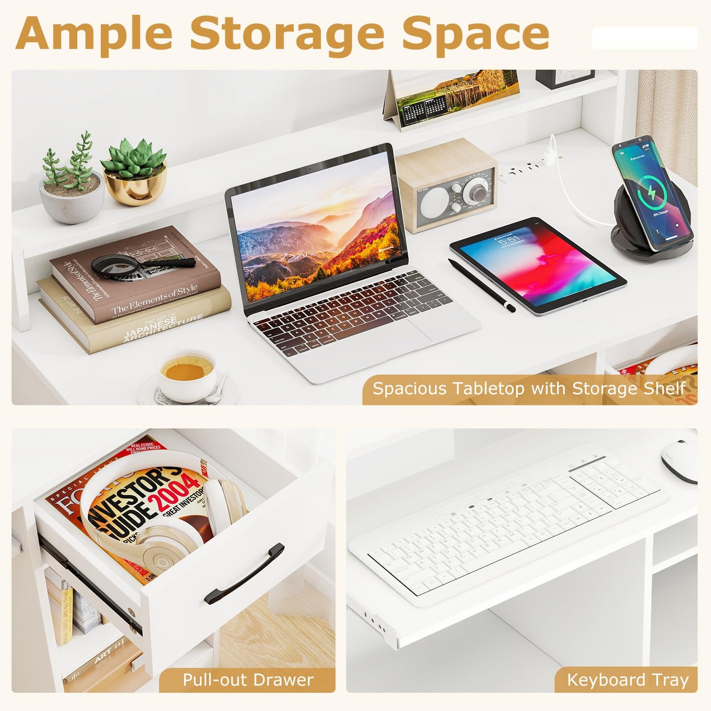 Tangkula Computer Desk with Drawer & Keyboard Tray