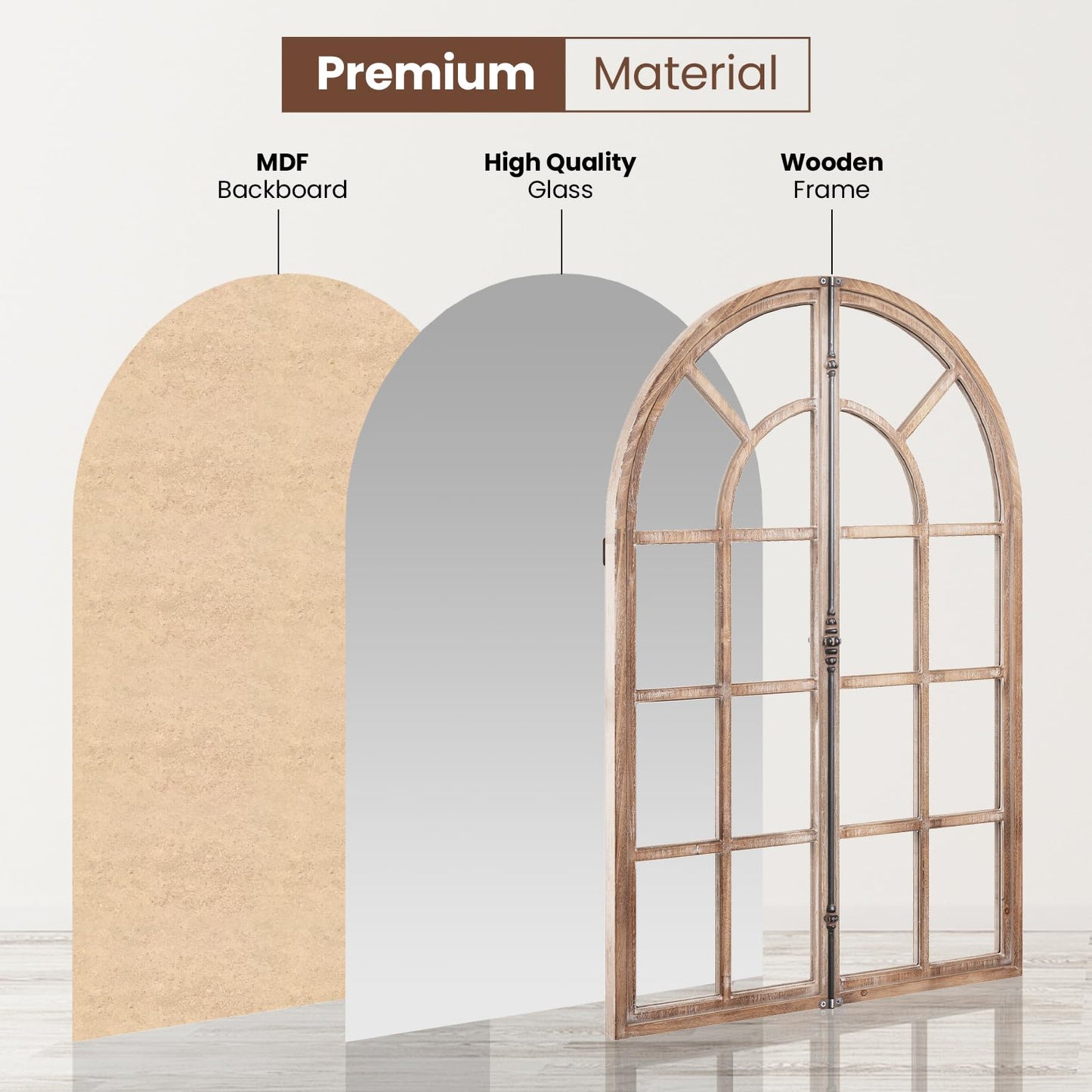 Tangkula 24" x 34" Arched Window Mirror, Farmhouse Decorative Arch Mirror