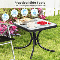 Outdoor Bistro Table, 20 Inches Patio Side Table with Tempered Glass