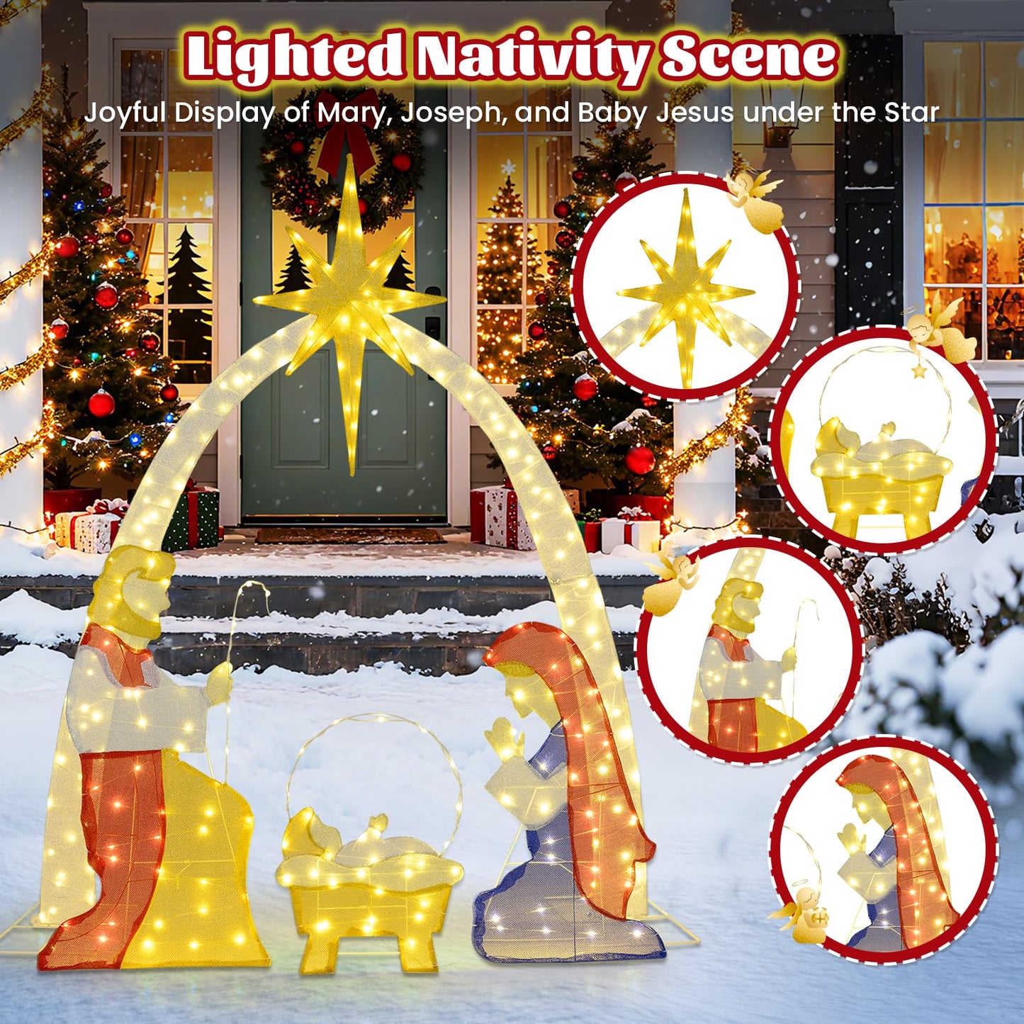 Tangkula 6 FT Christmas Lighted Nativity Scene Set