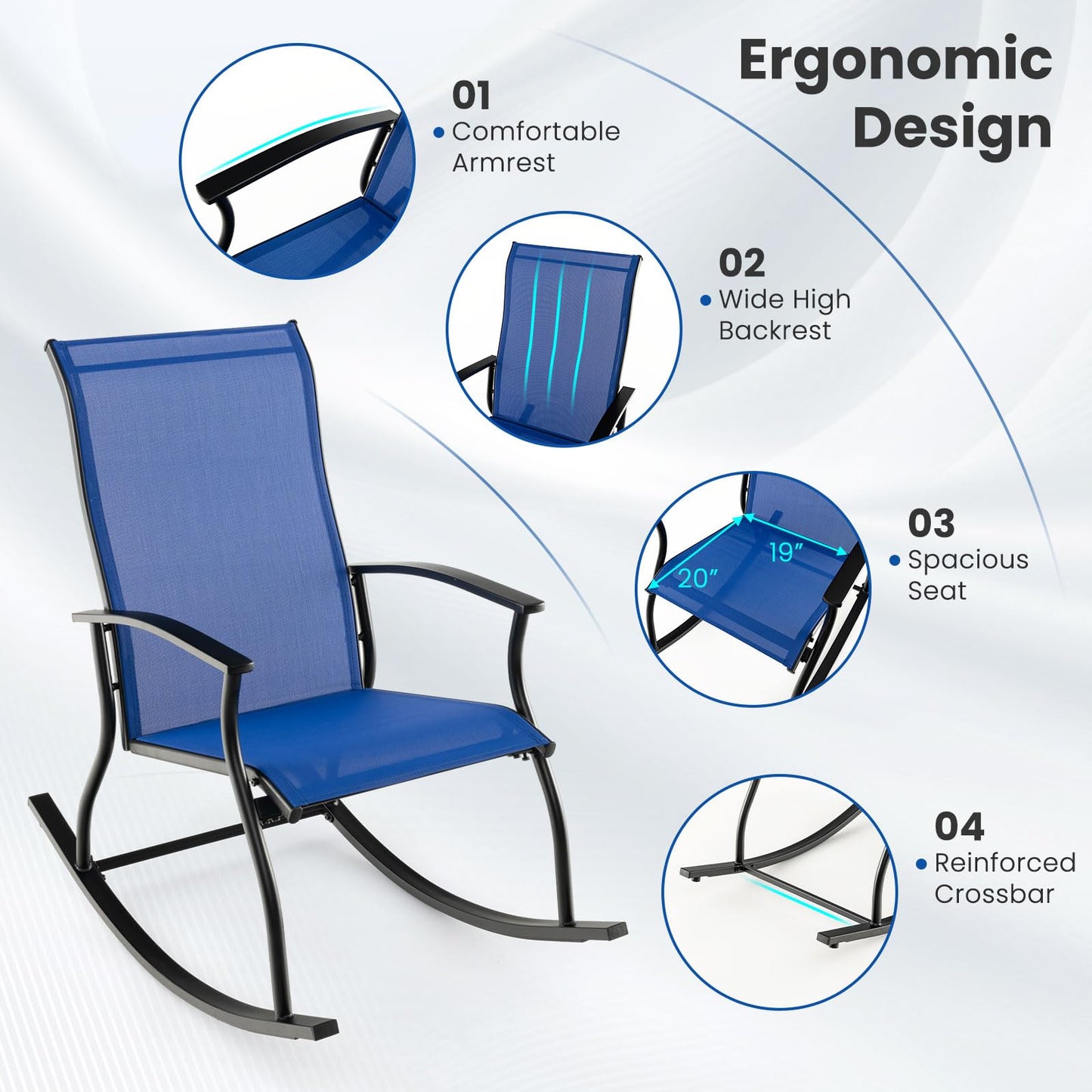 Tangkula Patio Rocking Chairs Set of 2/4, Outdoor Rocking Chair with Smooth & Safe Rocking Motion, Ergonomic Backrest