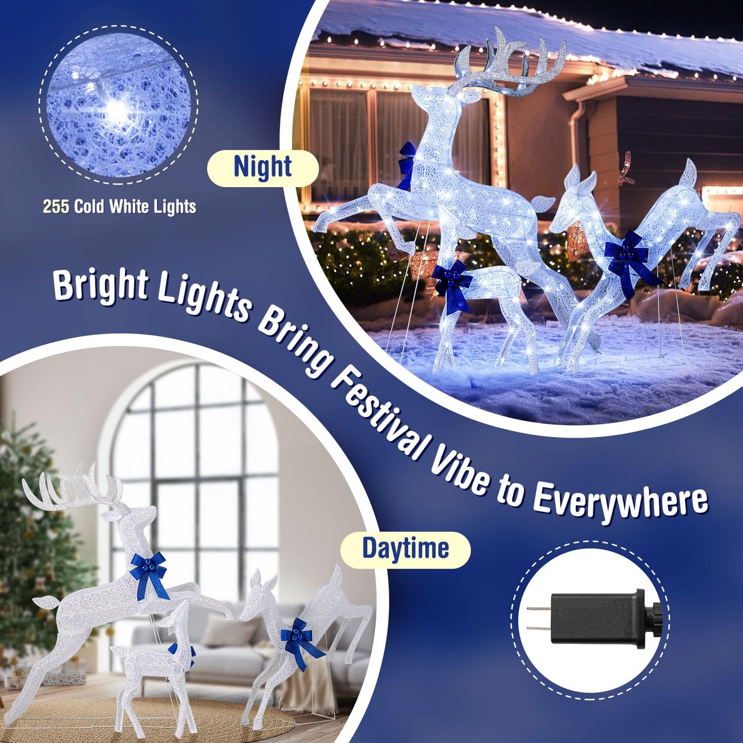 Tangkula 3 Pieces Lighted Christmas Reindeer for Lawn Yard Garden