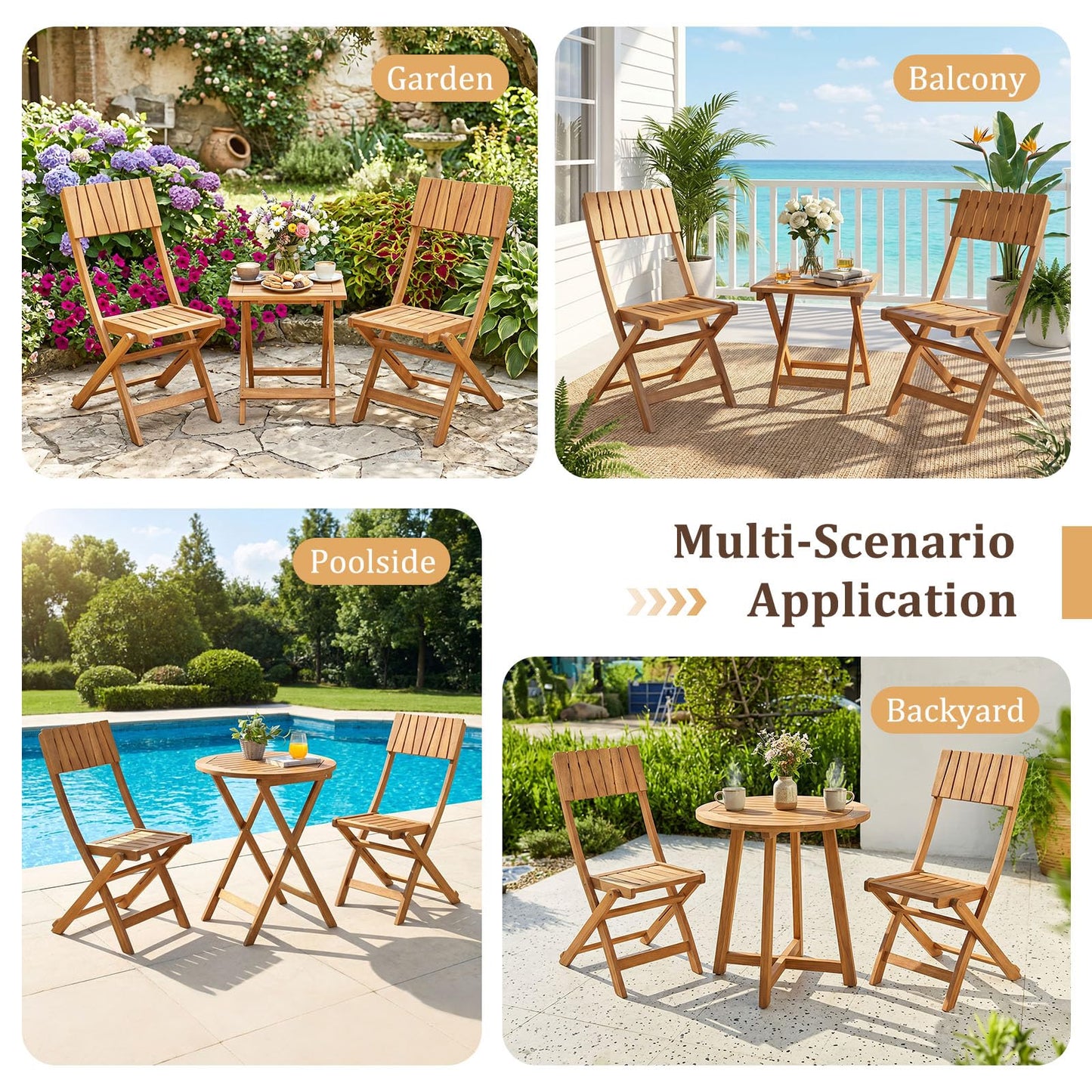 Tangkula Wood Foldable Patio Chairs Set