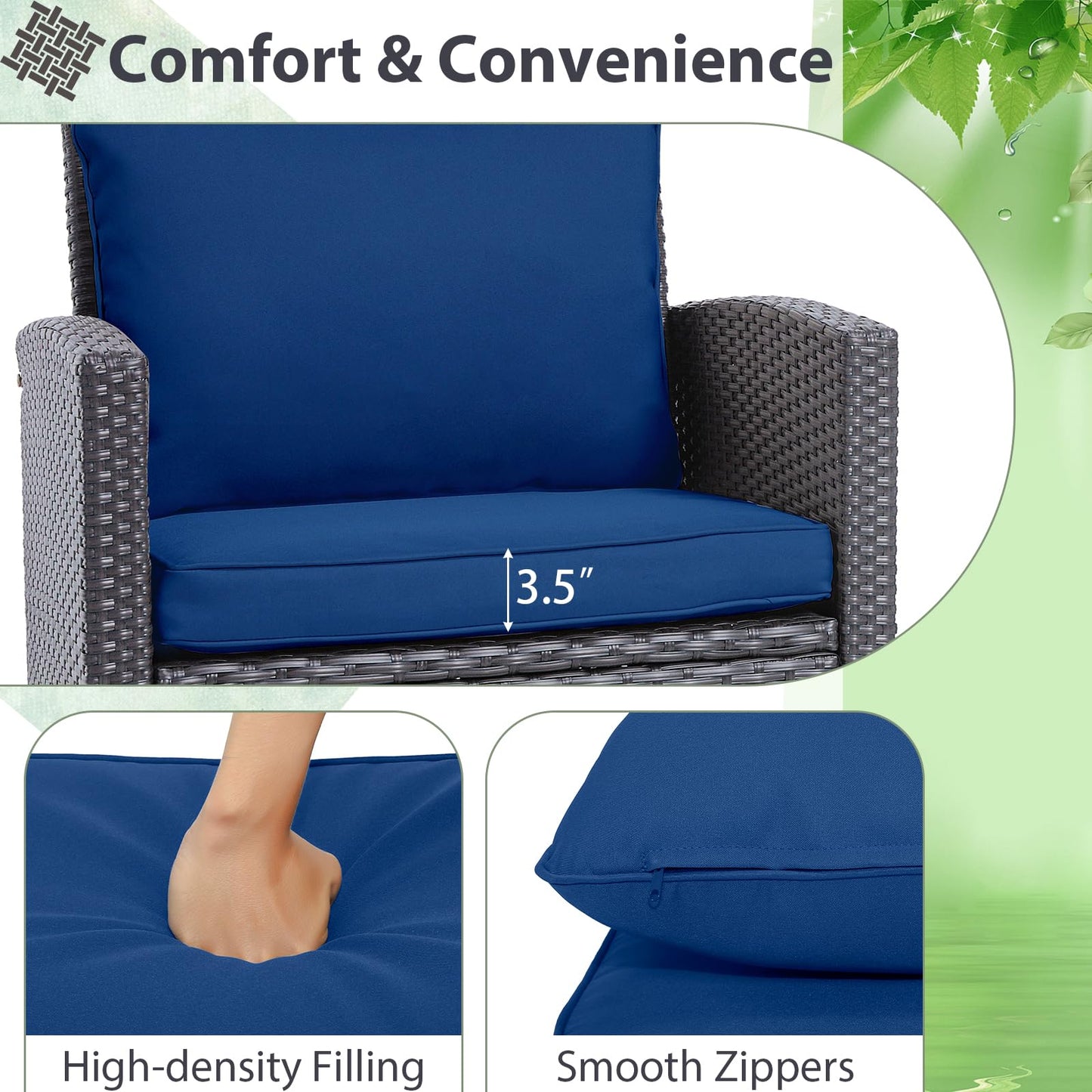 Tangkula 3 Pieces Patio PE Wicker Furniture Set with 4 Bonus Cushion Covers