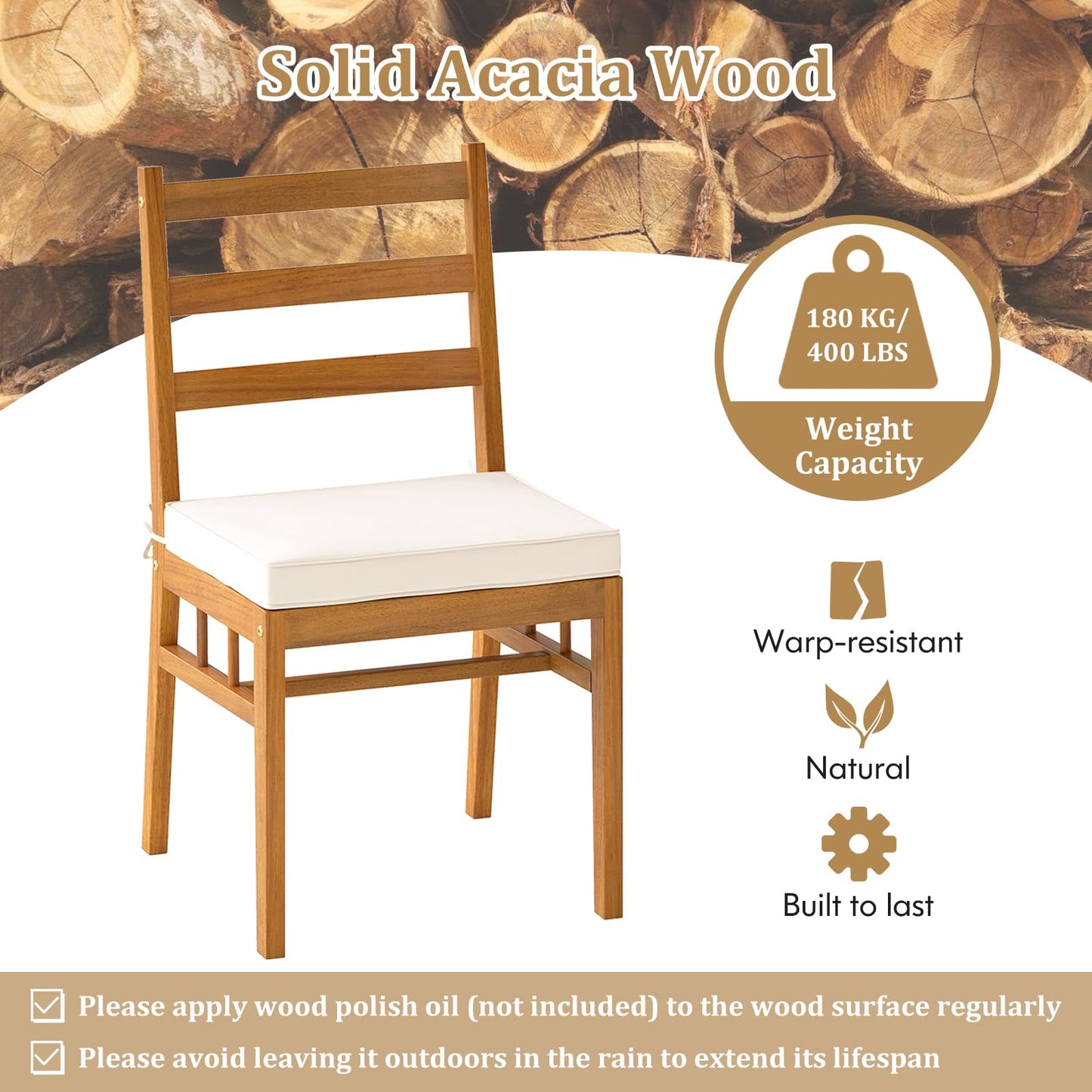 Tangkula Wood Patio Chair Set of 2/4 for Indoor Porch Garden Deck Pool Balcony