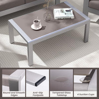 Tangkula Outdoor Rectangle Coffee Table, Aluminum Side Table w/Tempered Glass Tabletop