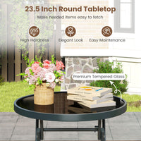 Ensemble bistrot pliant 3 pièces Tangkula avec siège en tissu respirant et plateau de table en verre trempé