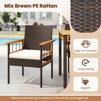 Tangkula Outdoor Acacia Wood Rectangular Table with 1.97” Umbrella Hole and Cushioned Chairs