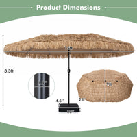 Tangkula 15 FT Solar Tiki Patio Umbrella with Base Included | Thatched PE Grass