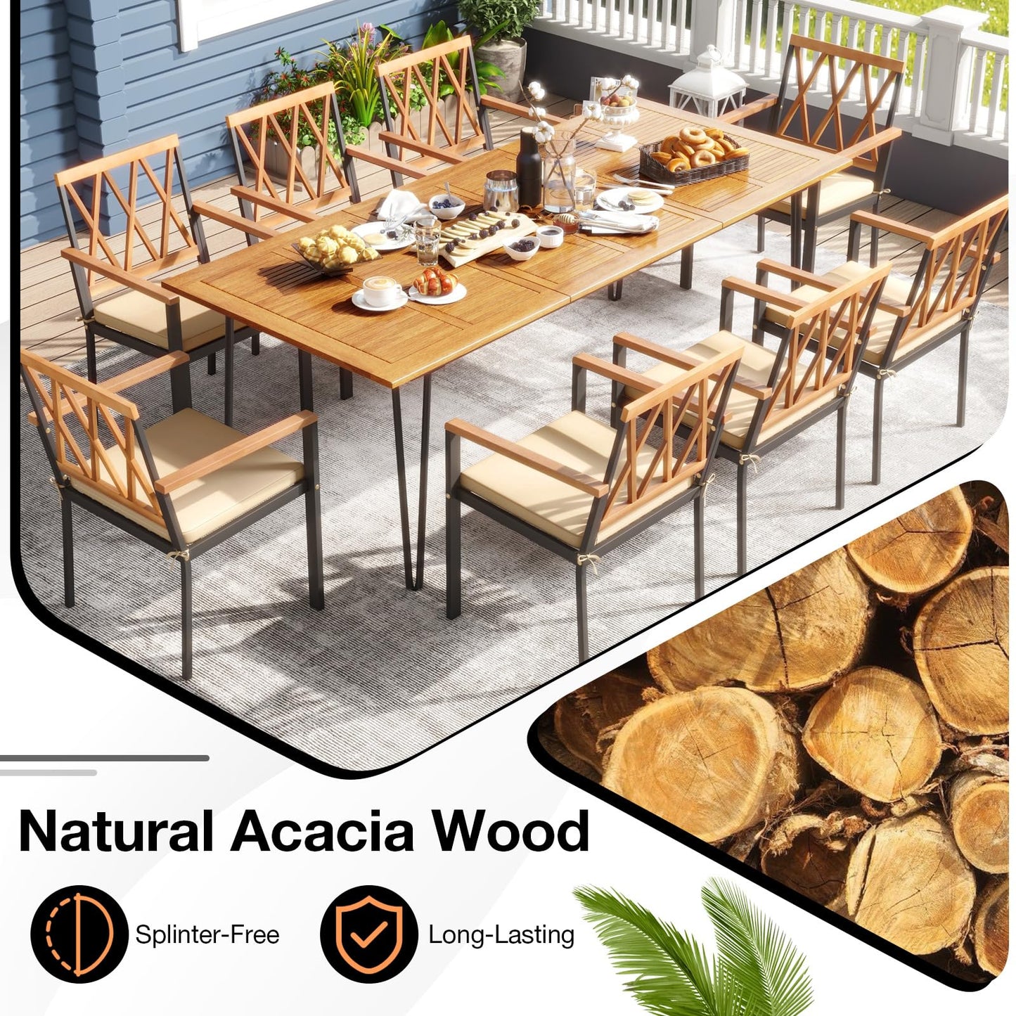 Tangkula 9 Pieces Patio Dining Set Outdoor Furniture Set