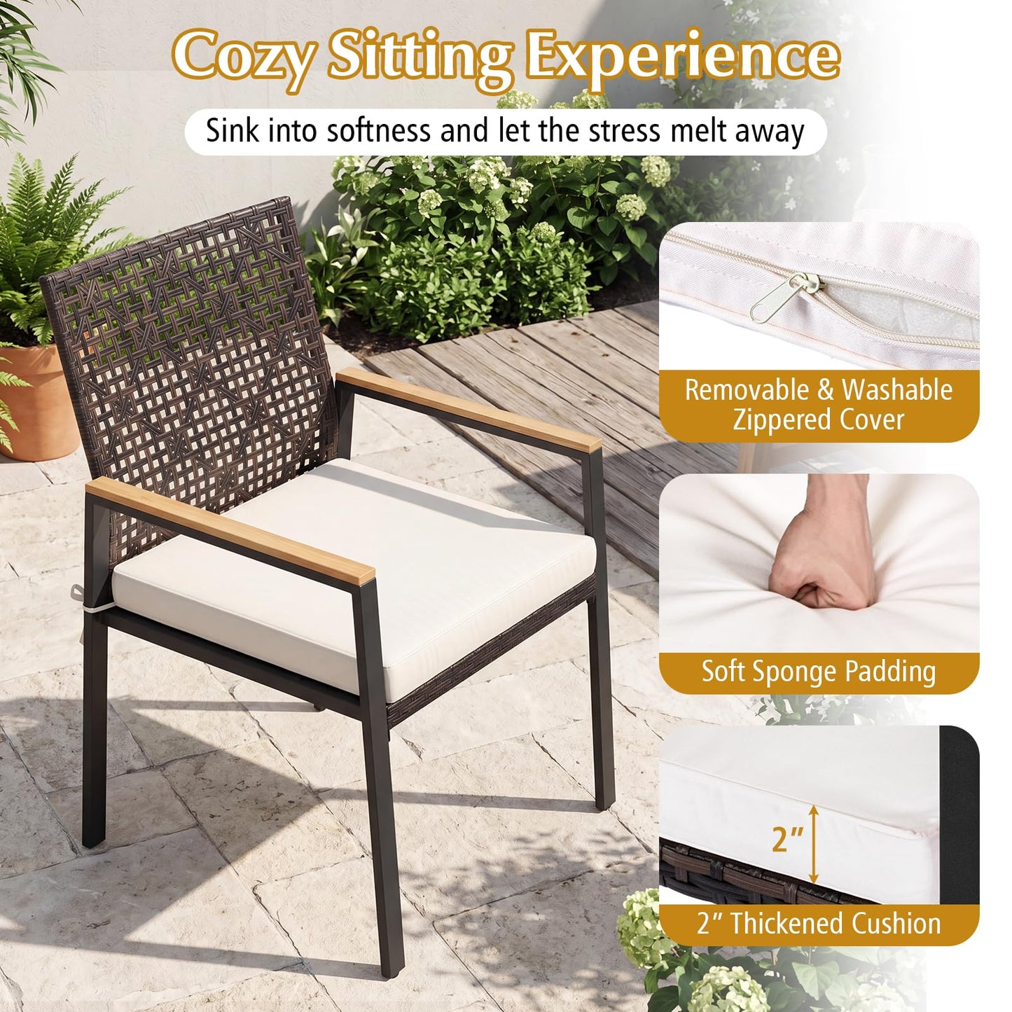 Tangkula Wicker Patio Chairs Set of 4 Hand-Woven PE Rattan Outdoor Chairs