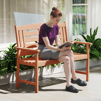 Tangkula Patio Wood Bench Garden Armrest Loveseat with Inclined Backrest
