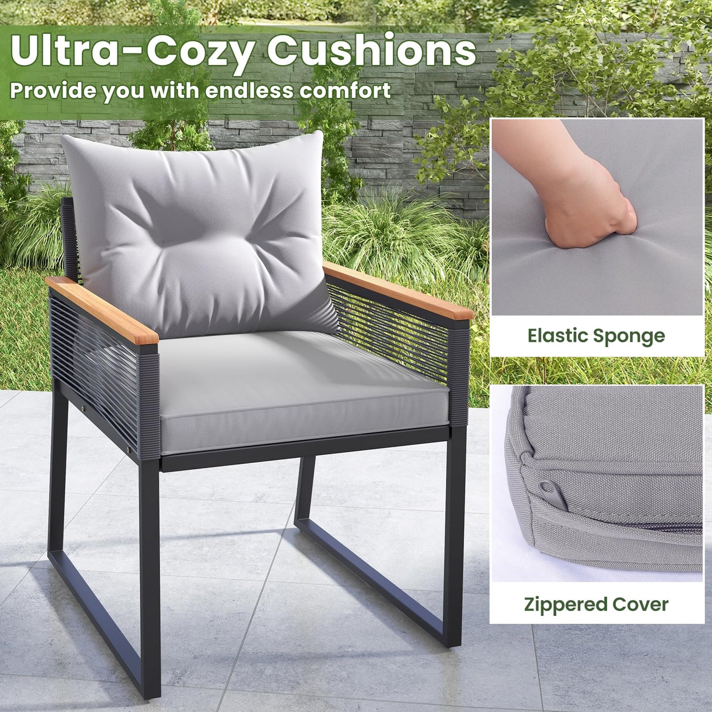 Tangkula 3 Piece Outdoor Conversation Set, Rattan Armchairs with 2-Layer Side Table