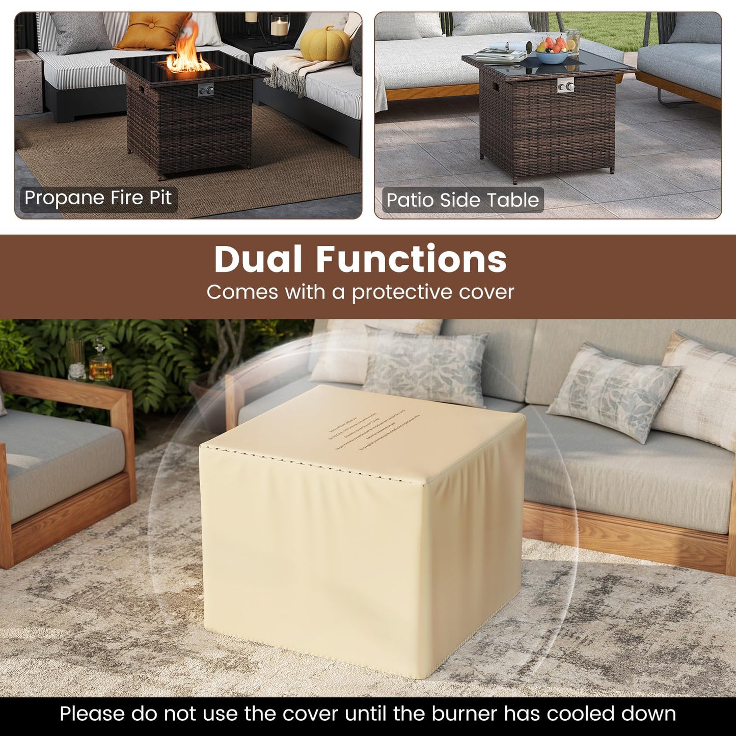 Tangkula 32.5 Inch Propane Fire Pit Table 5000 BTU with Tempered Glass Tabletop