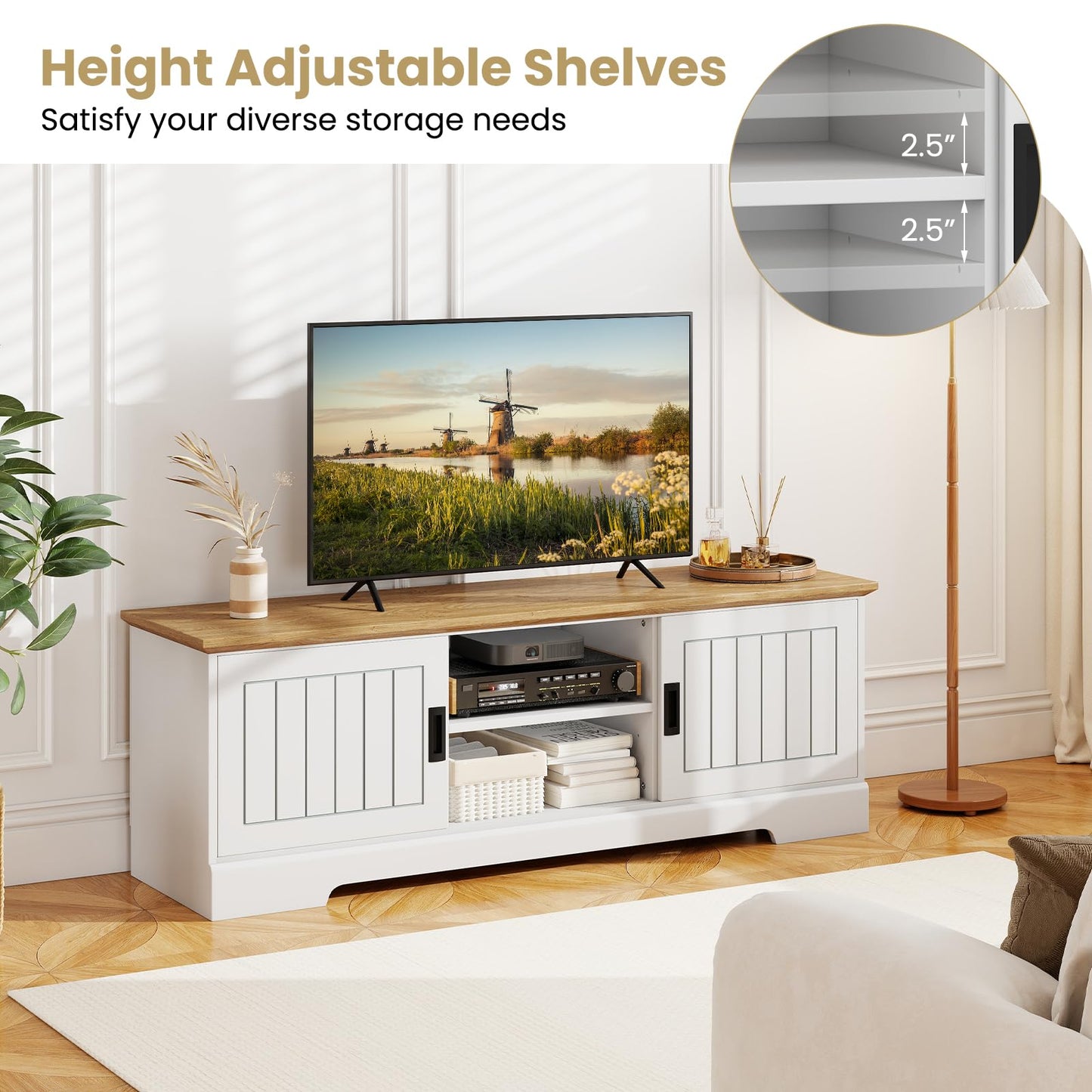 Tangkula 59” Farmhouse TV Stand for TVs up to 65”