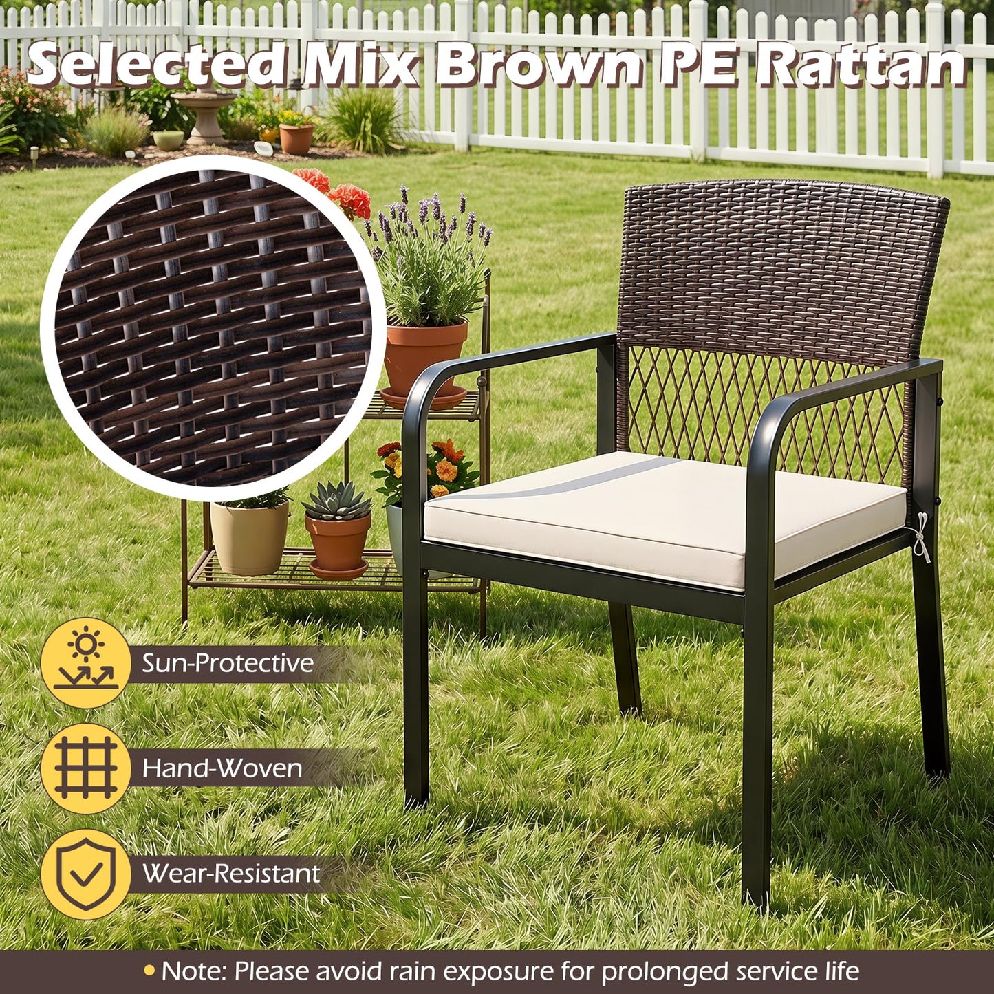 Tangkula PE Wicker Outdoor Dining Chairs Set of 4