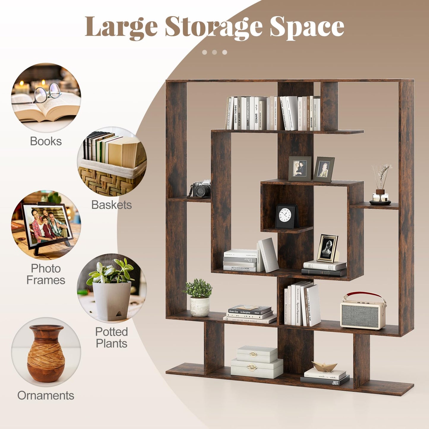 Tangkula Irregular Wooden Bookshelf Geometric Bookcase