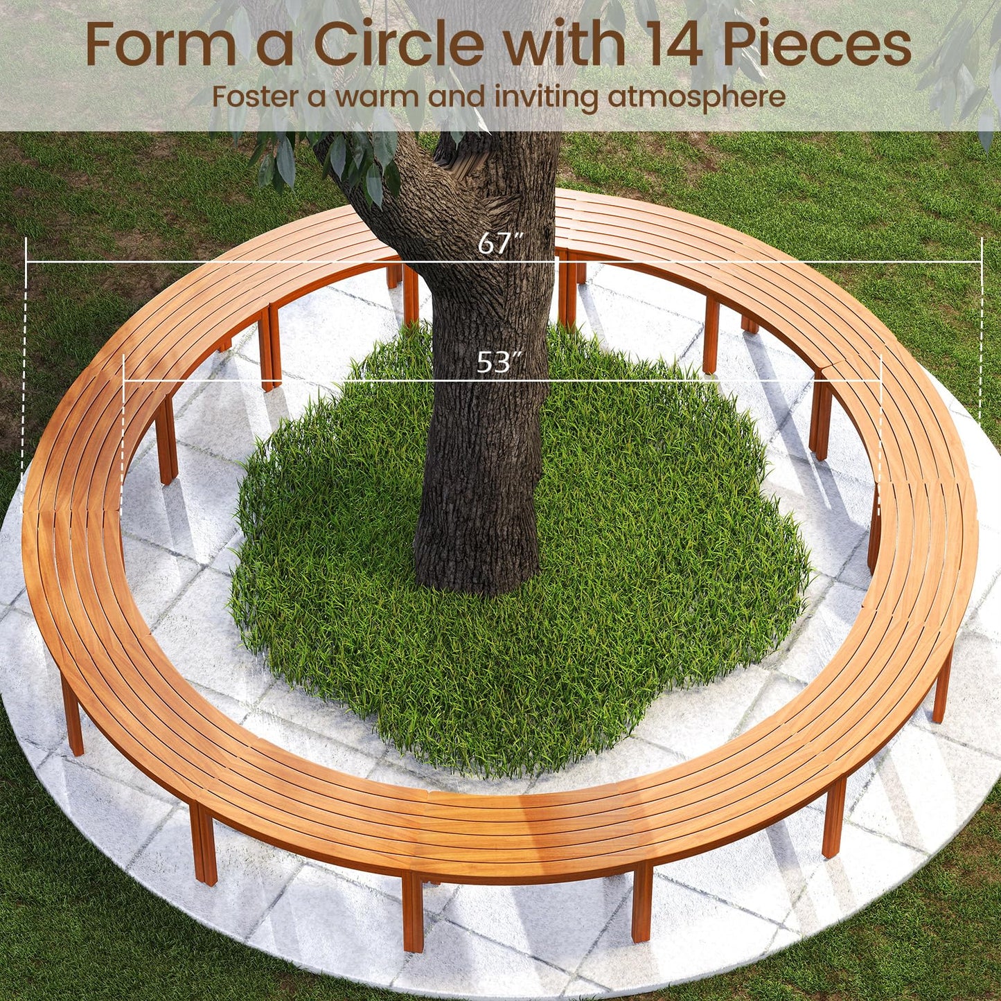 Ensemble de bancs d'extérieur incurvés en bois d'acacia Tangkula