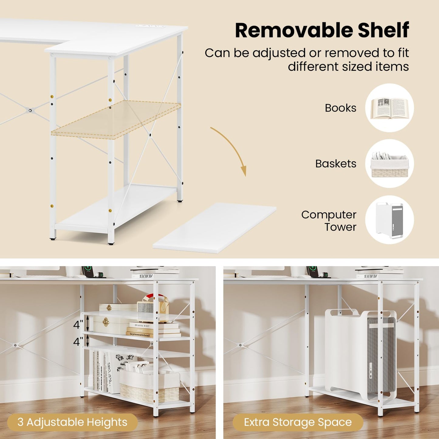 Tangkula L-Shaped Computer Desk with Reversible Shelves