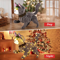 Tangkula 23 Inches Christmas Decoration Pre-lit 88 LED Light Up 3D Cute Cat with Warm White Light and Plug